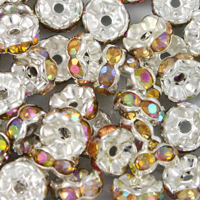 8MM RHINESTONE RONDELLE SPACER LIGHT TOPAZ AB - 10 PCS