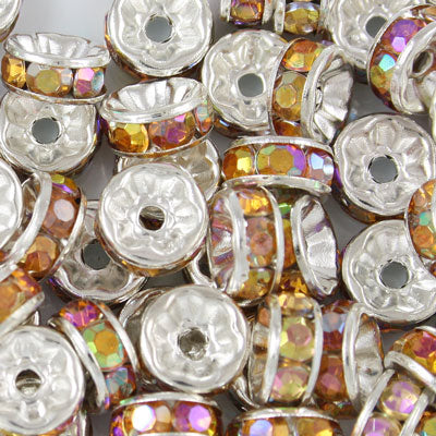 8MM RHINESTONE RONDELLE SPACER LIGHT TOPAZ AB - 12 PCS