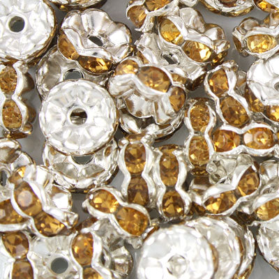 8MM RHINESTONE RONDELLE SPACER AMBER - 10 PCS