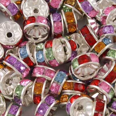8MM RHINESTONE RONDELLE SPACER MIX COLOURS - 7 PCS