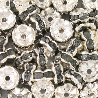 7MM RHINESTONE RONDELLE SPACER BLACK - 6 PCS
