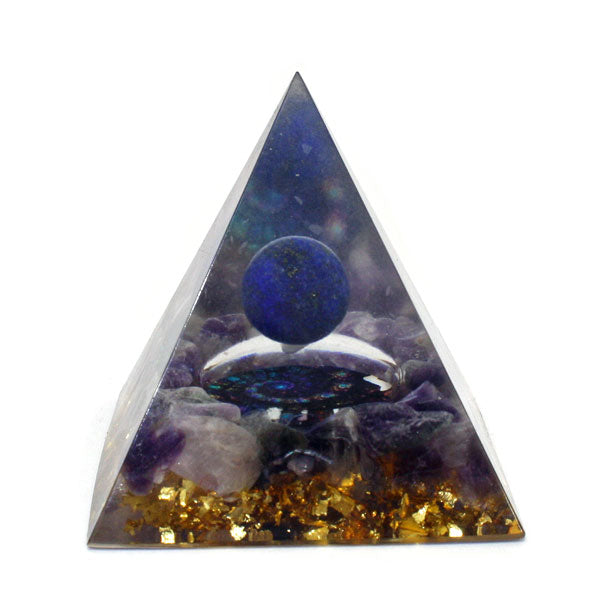 ORGONITE PYRAMID LAPIS LAZULI BALL AND AMETHYST 6CM