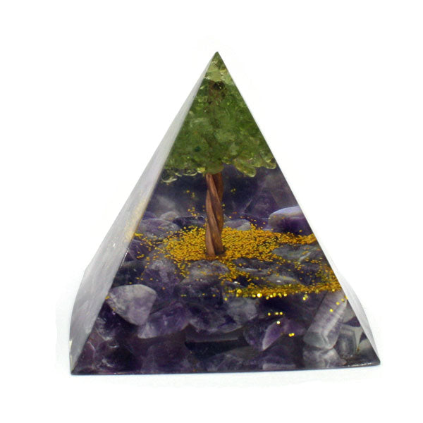 ORGONITE PYRAMID PERIDOT AND AMETHYST 6CM