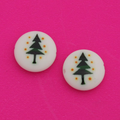 CHRISTMAS TREE BEADS 14 MM FLAT ROUND - 2 PCS