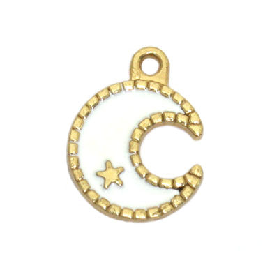 MOON CHARM 16 MM GOLD / WHITE - 5 PCS