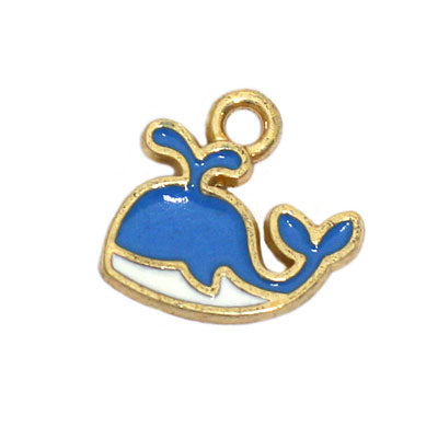 WHALE CHARM 13 MM GOLD / BLUE / WHITE - 4 PCS