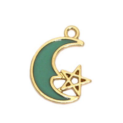 MOON STAR CHARM 20 MM GOLD / TEAL - 4 PCS