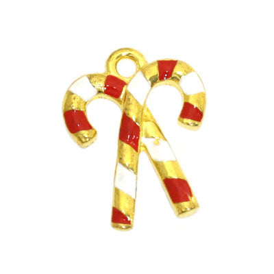 CHRISTMAS CANDY CANE CHARM 17 MM GOLD / RED / WHITE - 4 PCS