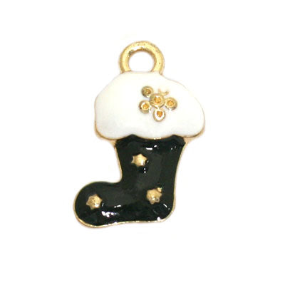 CHRISTMAS STOCKING CHARM 16 MM GOLD / BLACK / WHITE - 5 PCS