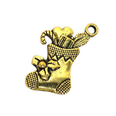 CHRISTMAS STOCKING CHARM 20 MM GOLD - 10 PCS