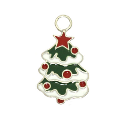 CHRISTMAS TREE CHARM 26 MM SILVER / WHITE / RED / GREEN - 4 PCS