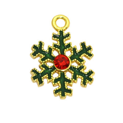 CHRISTMAS SNOWFLAKE CHARM 22 MM GOLD / GREEN / RED - 4 PCS