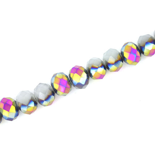 8 X 6 MM CRYSTAL RONDELLE BEADS SMOKEY WHITE / METALIC VITRAIL - APPROX 72 / PCS