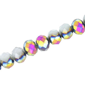 12 X 9 MM CRYSTAL RONDELLE BEADS WHITE RAINBOW METALLIC - APPROX 72 / PCS