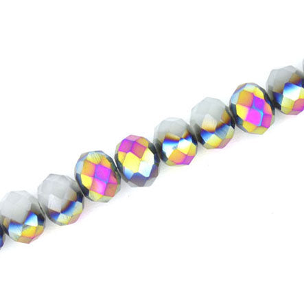 10 X 8 MM CRYSTAL RONDELLE BEADS SMOKEY WHITE / METALIC VITRAIL - APPROX 72 / PCS