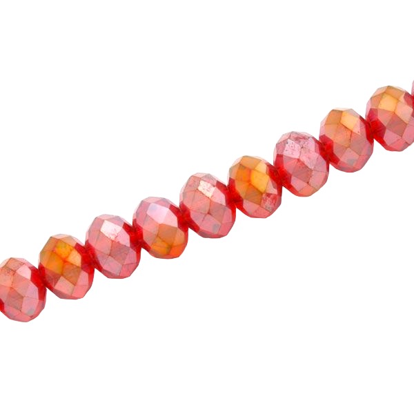 8 X 6 MM CRYSTAL RONDELLE BEADS RED AB - APPROX 72 / PCS