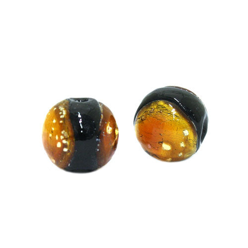 10 MM GLASS FOIL BEAD AMBER SILVER BLACK - 1 PC