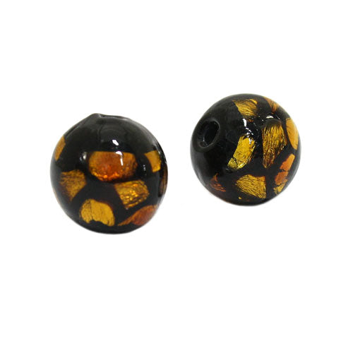 10 MM GLASS FOIL BEAD AMBER BLACK - 1 PC