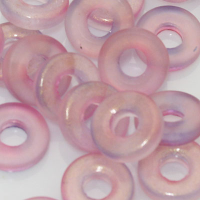 11 MM (4.5MM HOLE) DONUT BEADS DARK PINK WITH SHIMMER - 25 PCS