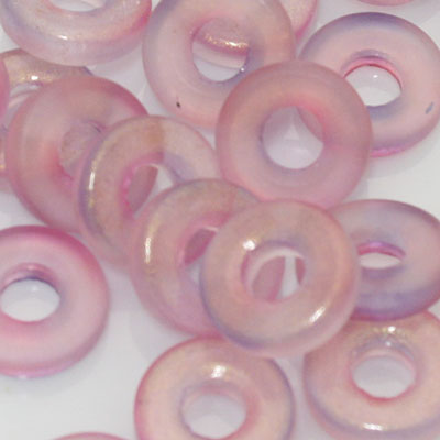 11 MM (4.5MM HOLE) DONUT BEADS DARK PINK WITH SHIMMER  - 25 PCS