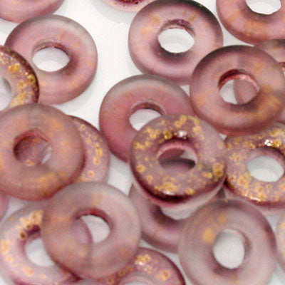 11 MM (4.5MM HOLE) DONUT BEADS PLUM WITH SHIMMER  - 25 PCS