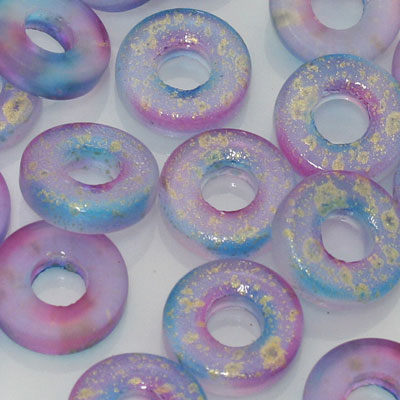 11 MM (4.5MM HOLE) DONUT BEADS PINK AQUA WITH SHIMMER - 25 PCS