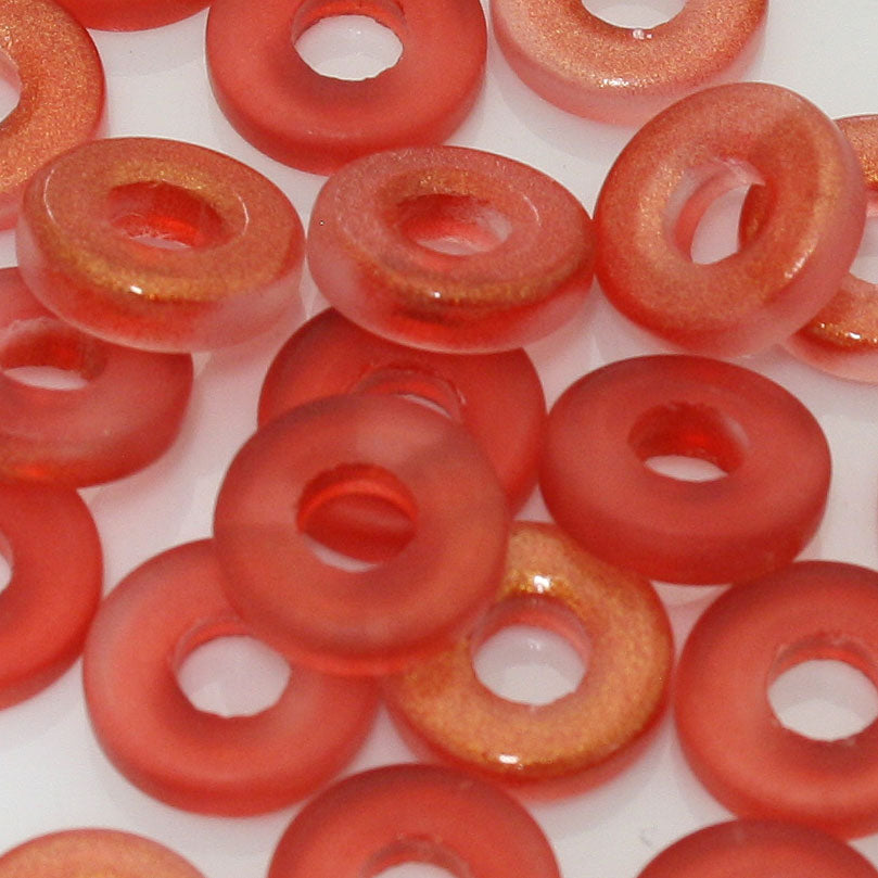 11 MM (4.5MM HOLE) DONUT BEADS RED WITH SHIMMER - 25 PCS