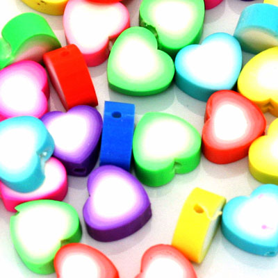 10 MM POLYMER CLAY HEART BEADS MIX COLOURS - 38 PCS