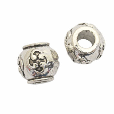 11 X 10 MM (5 MM HOLE) SILVER BEADS - 6 PCS