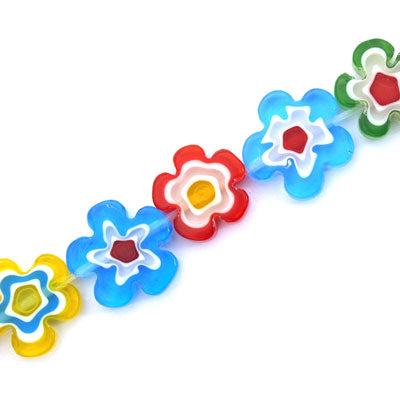 14 MM FLAT FLOWER GLASS MILLEFIORI BEADS - 30 PCS