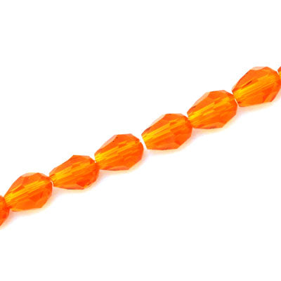 8 X 6 MM CRYSTAL TEARDROP BEADS DARK ORANGE - APPROX 65 PCS
