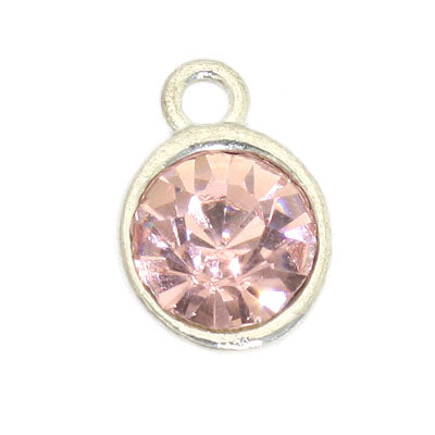 RHINESTONE CHARM 8 MM SILVER / PINK - 6 PCS