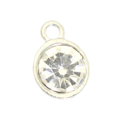 RHINESTONE CHARM 6 MM SILVER / CLEAR - 8 PCS