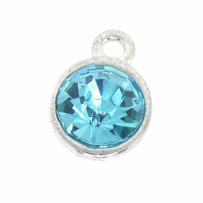 RHINESTONE CHARM 8 MM SILVER / AQUA - 6 PCS