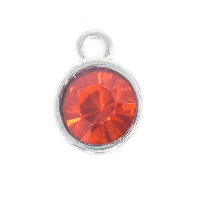 RHINESTONE CHARM 6 MM SILVER / ORANGE - 8 PCS