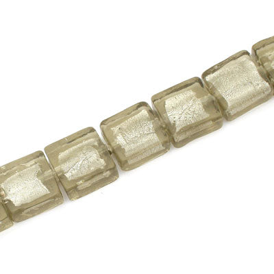 12 MM GLASS FOIL SQUARE BEADS GREY - 22 PCS