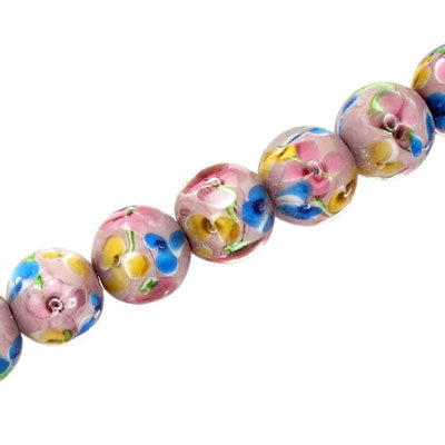 12 MM ROUND GLASS LAMPWORK BEADS PINK - 15 PCS