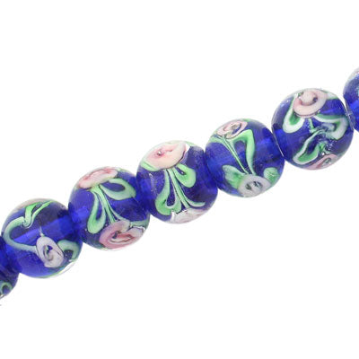 12 MM ROUND GLASS LAMPWORK BEADS ROYAL BLUE - 15 PCS
