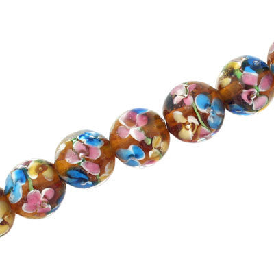 12 MM ROUND GLASS LAMPWORK BEADS AMBER - 15 PCS