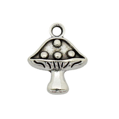 MUSHROOM CHARM 15 MM SILVER - 15 PCS