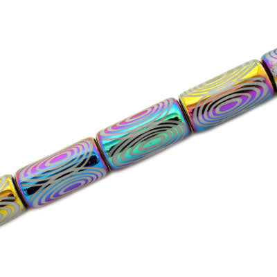 20 X 10 MM PATTERNED TUBE BEADS RAINBOW - 15 PCS