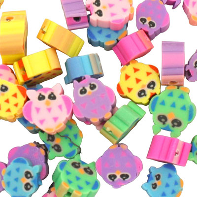 10 MM OWL POLYMER CLAY BEADS MIX COLOURS - 25 PCS