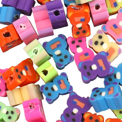 10 MM TEDDY BEAR POLYMER CLAY BEADS MIX COLOURS - 25 PCS