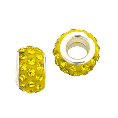 12 MM (5 MM HOLE) YELLOW WITH YELLOW RHINESTONES - 10 PCS