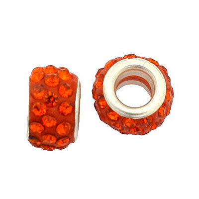 12 MM (5 MM HOLE) ORANGE WITH ORANGE RHINESTONES - 10 PCS