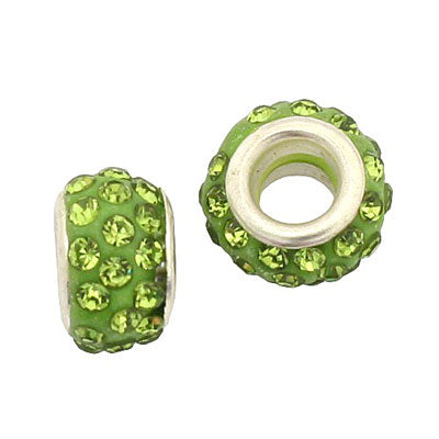 12 MM (5 MM HOLE) LIME WITH LIME RHINESTONES - 10 PCS