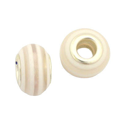 14 MM WITH (5 MM HOLE) LARGE HOLE BEADS - WHITE STRIPE - 8 PCS