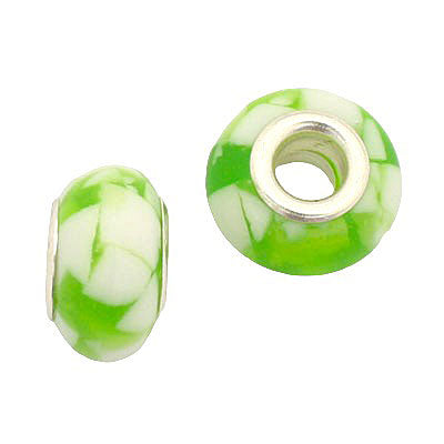 14 MM WITH (5 MM HOLE) LARGE HOLE BEADS - WHITE LIME - 8 PCS