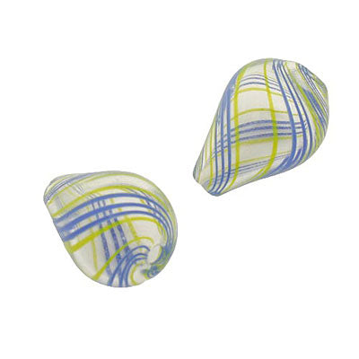 18 MM GLASS HOLLOW TEARDROP BEAD CLEAR-BLUE-YELLOW - 1 PCS