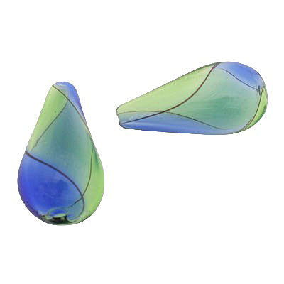 30 MM GLASS HOLLOW TEARDROP BEAD GREEN - AQUA - 1 PCS